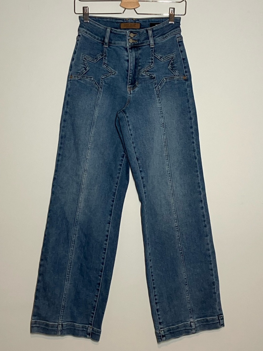 JUDY BLUE Stars Align High Rise Front Seam Wide Leg Jeans size 5/27 Denim